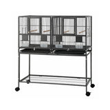 i.Pet 106cm 2-in-1 Bird Cage Aviary with Divider Parrot Budgie Wheels Black