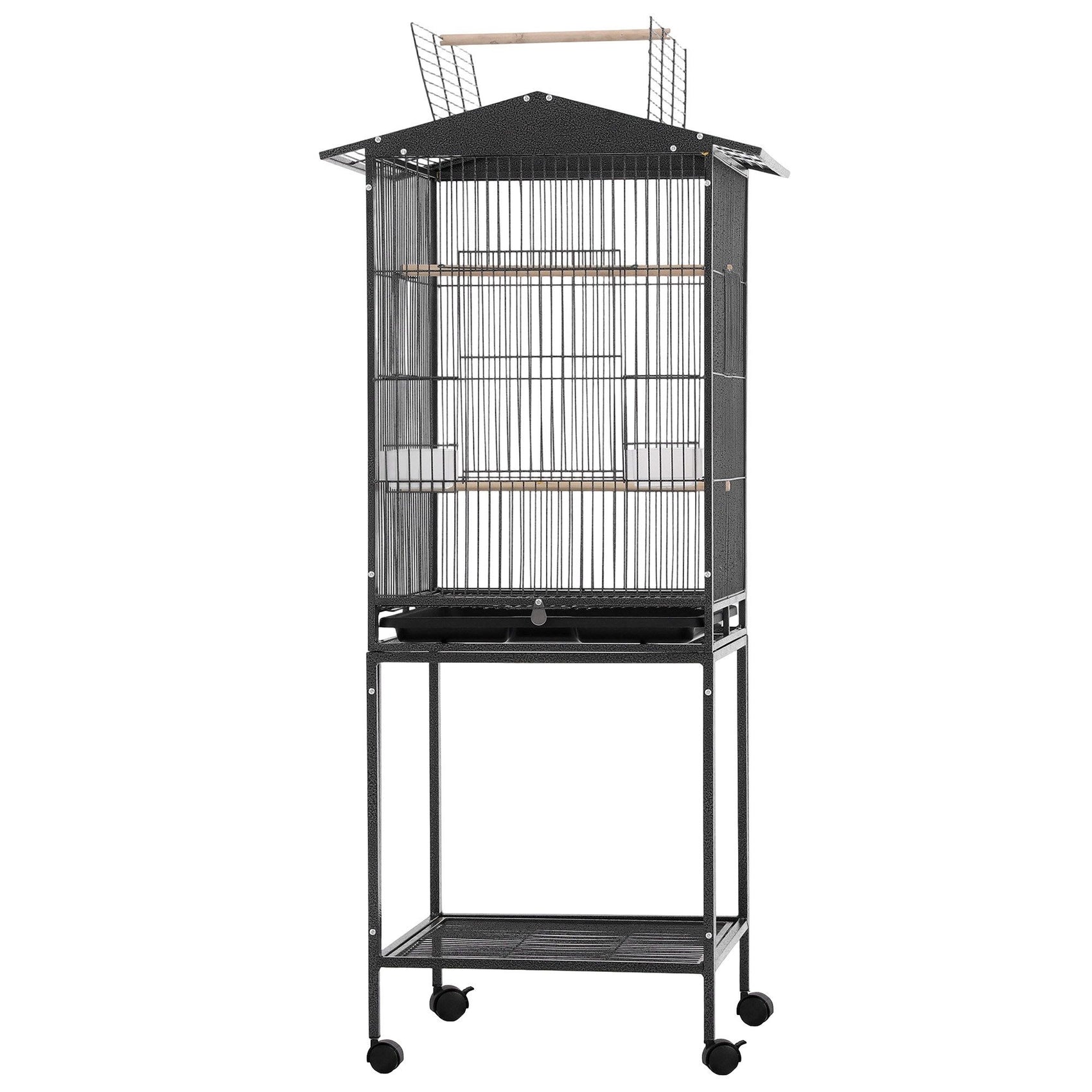 i.Pet 136cm Bird Cage Aviary Open Top Parrot Budgie Stand Wheels Black