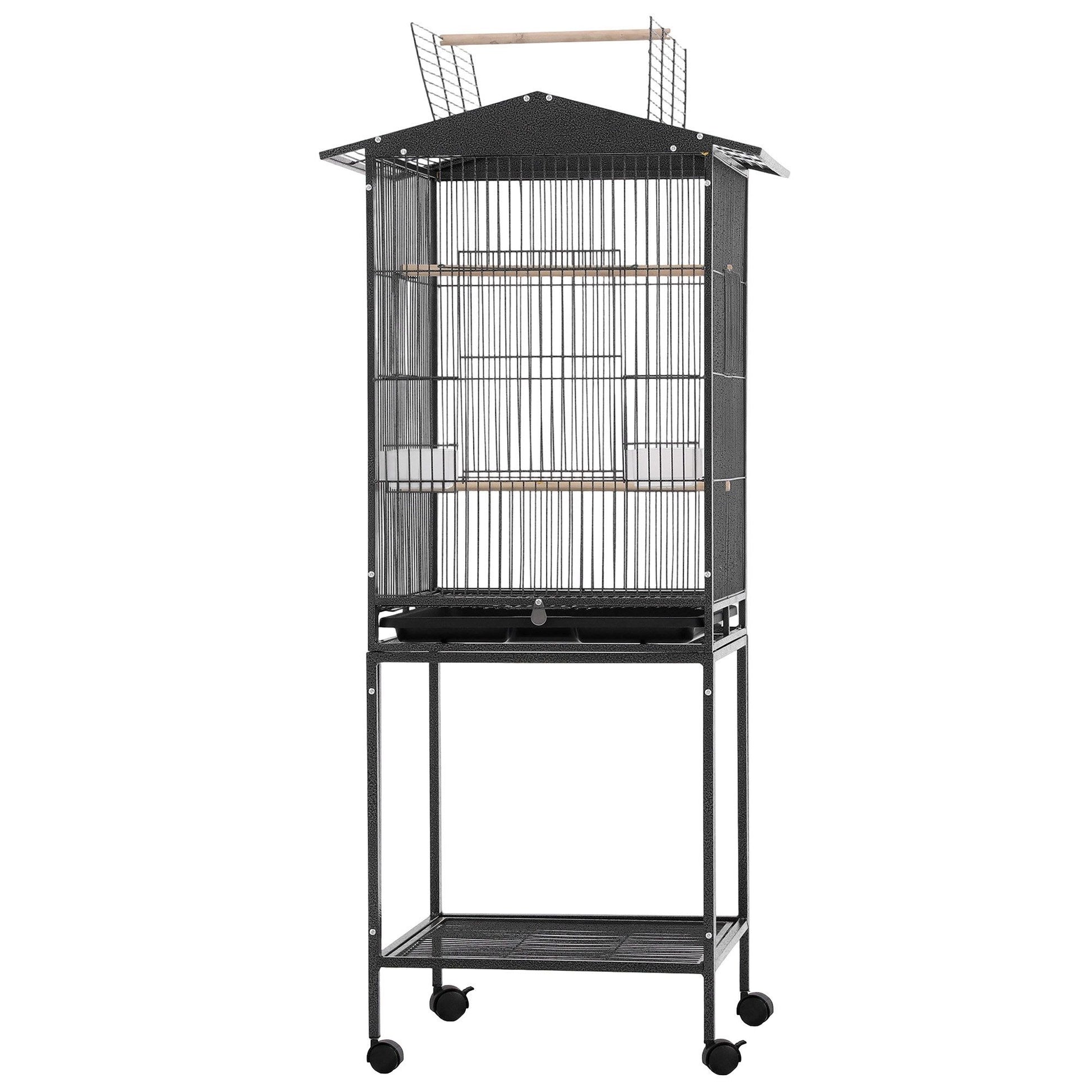i.Pet 136cm Bird Cage Aviary Open Top Parrot Budgie Stand Wheels Black