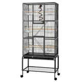 i.Pet 176cm 3-Tier Large Bird Cage Aviary with Ladder Parrot Budgie Wheels Black