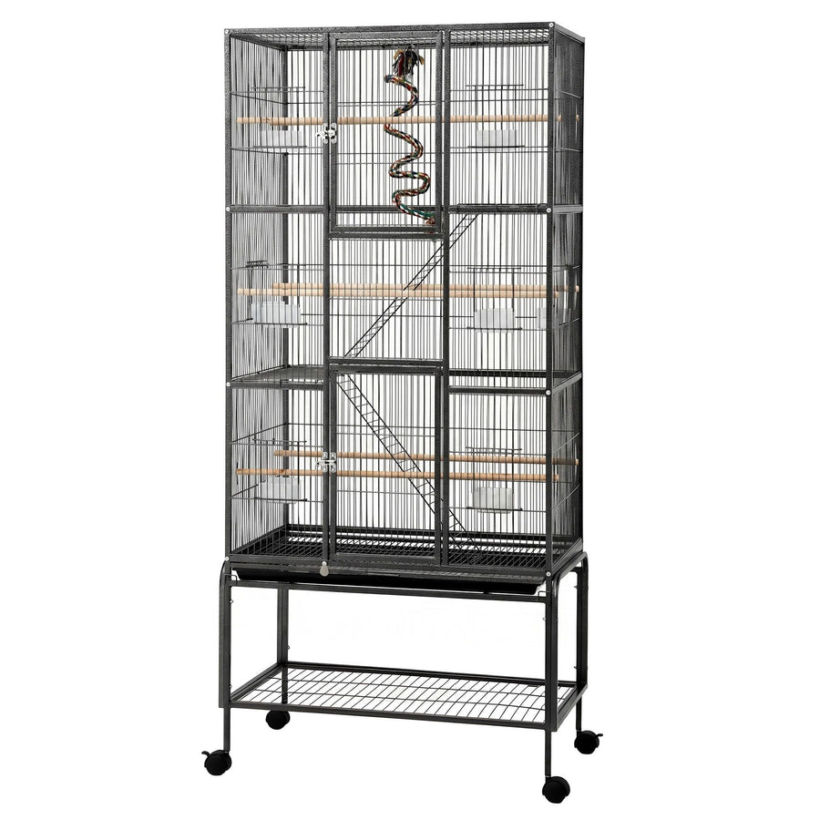 i.Pet 176cm 3-Tier Large Bird Cage Aviary with Ladder Parrot Budgie Wheels Black