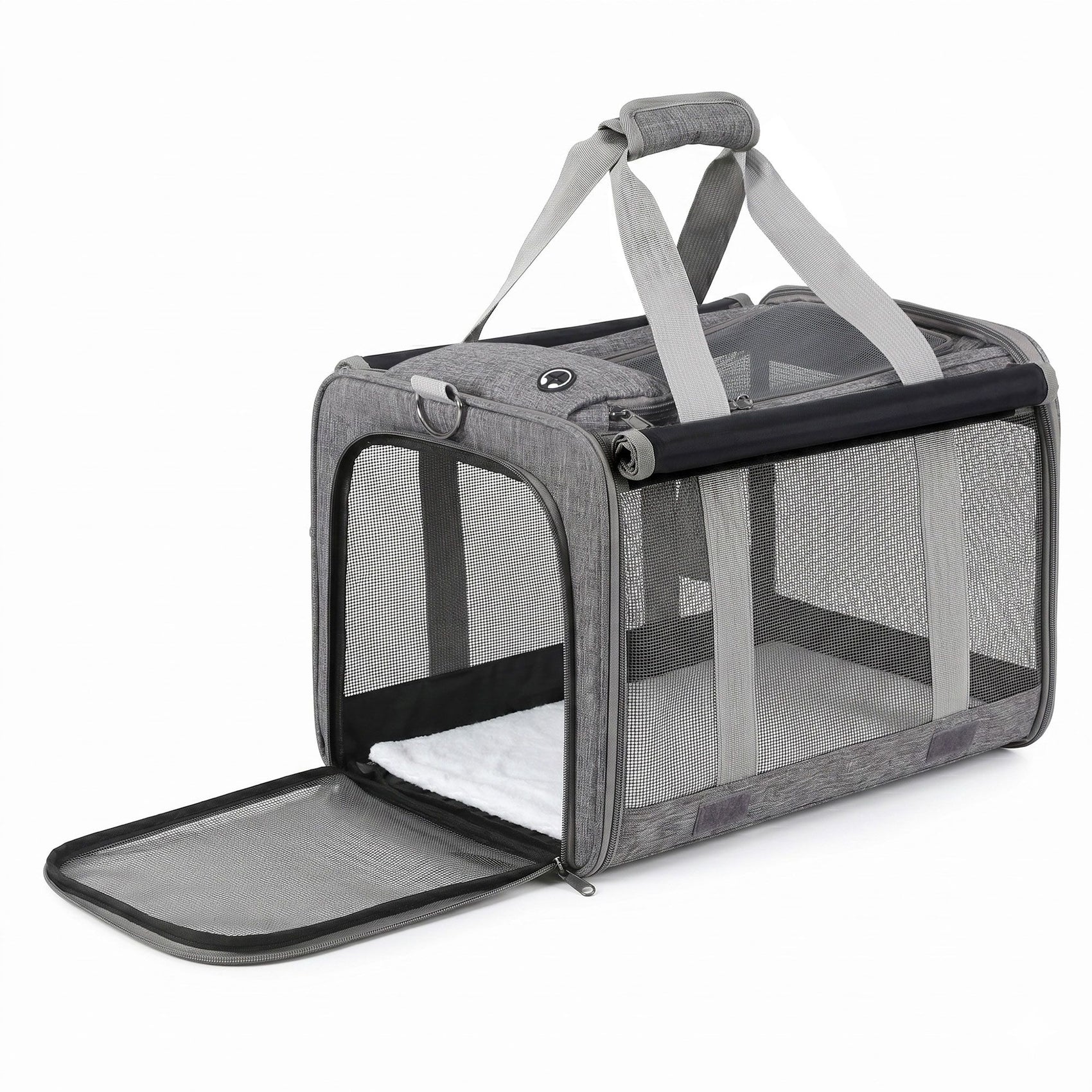 i.Pet Pet Carrier Bag Foldable Dog Cat Durable Crate Travel Cage Portable Car Kennel Grey