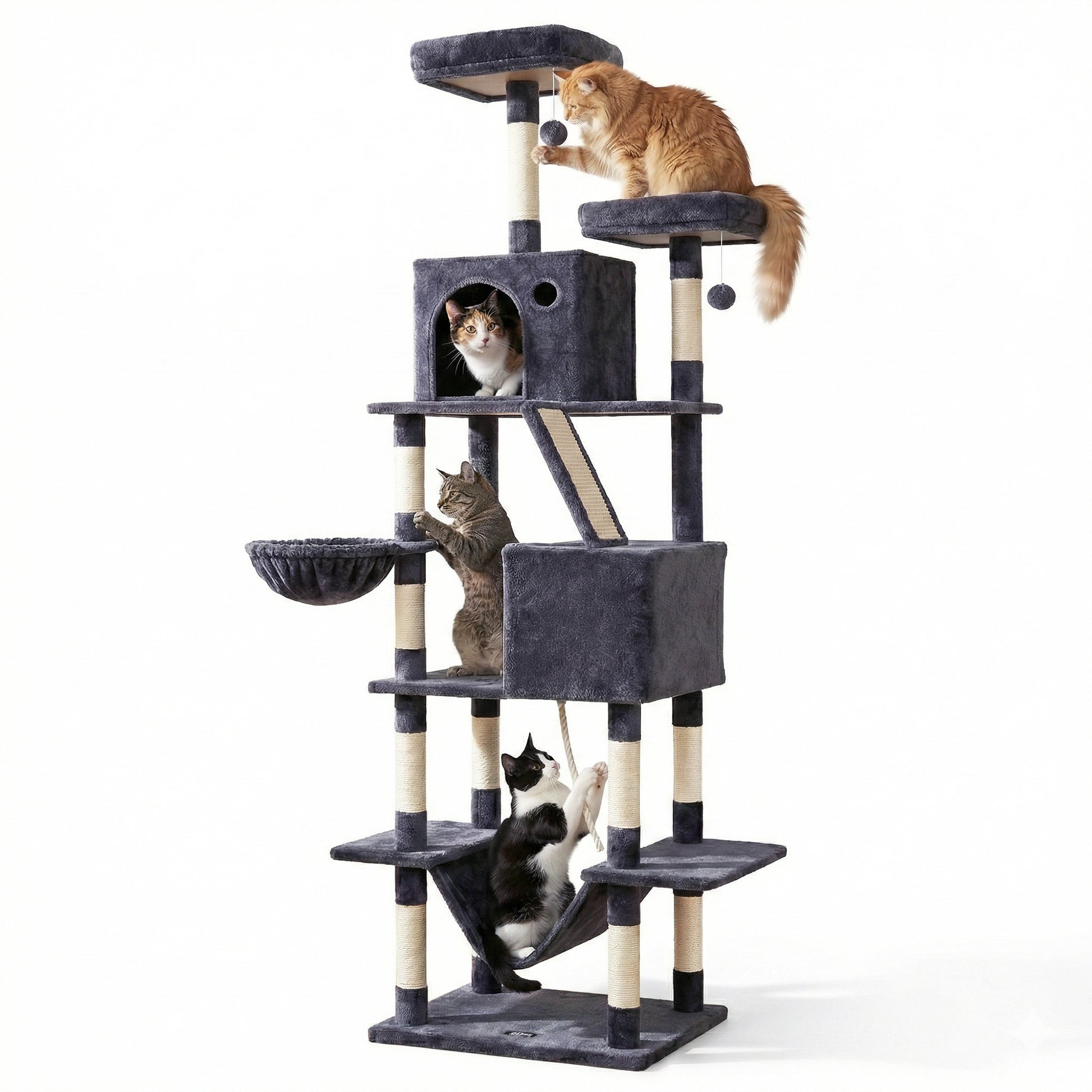 i.Pet Cat Tree Tower 206cm Large Scratching Post Furniture Scratcher House Grey