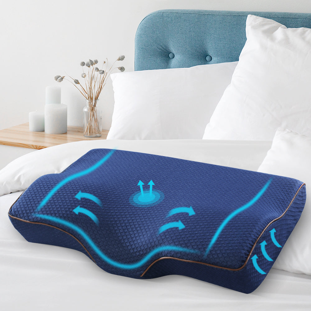Giselle Memory Foam Pillow Neck Cervical Butterfly Ergonomic Support Navy