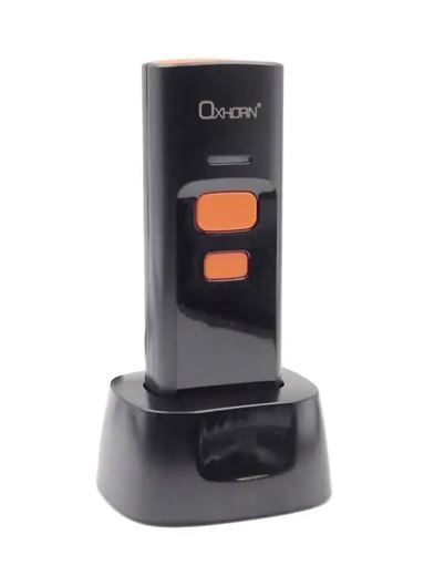 Oxhorn Mini Wireless 2.4G Bluetooth 5.0 2D Barcode Scanner Commercial Grade USB Plug&Play 5V 1A 12hr working Duration rechargeable battery Black
