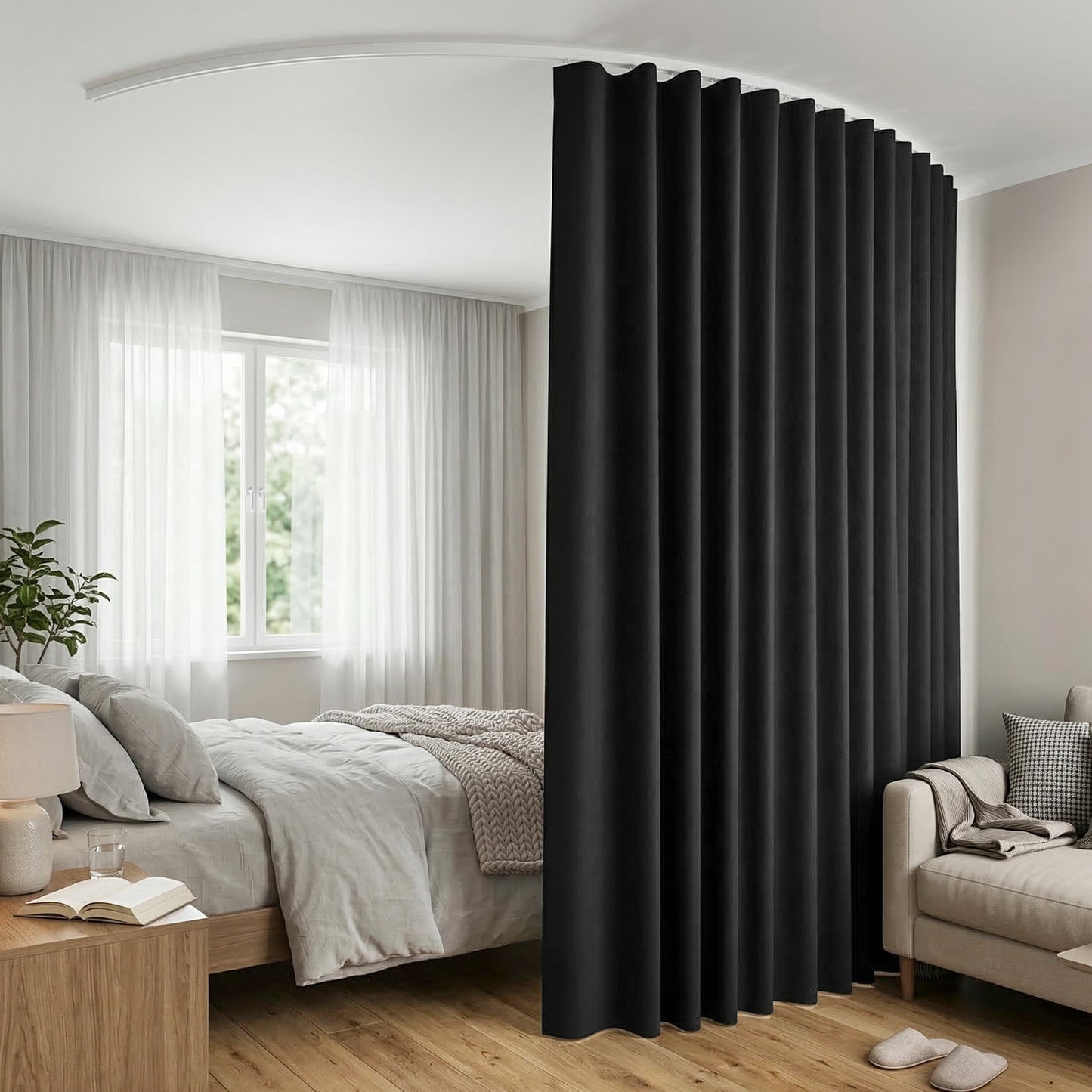 Artiss Room Divider Curtain Ceiling Mounted Track Sets Flexible Black