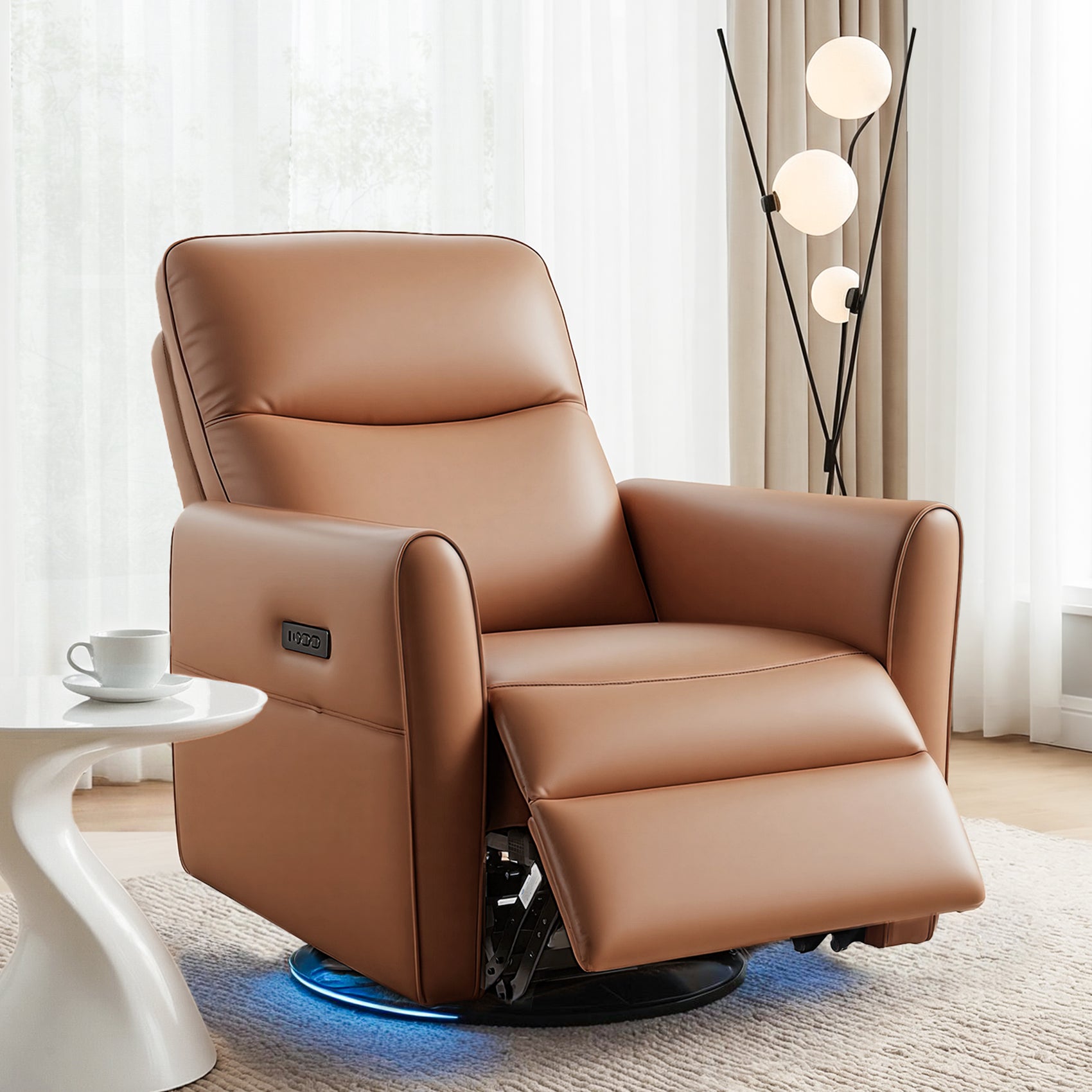 Artiss Swivel Recliner Chair Leather Rocking Reclining Sofa​ with Charging Ports LED Brown