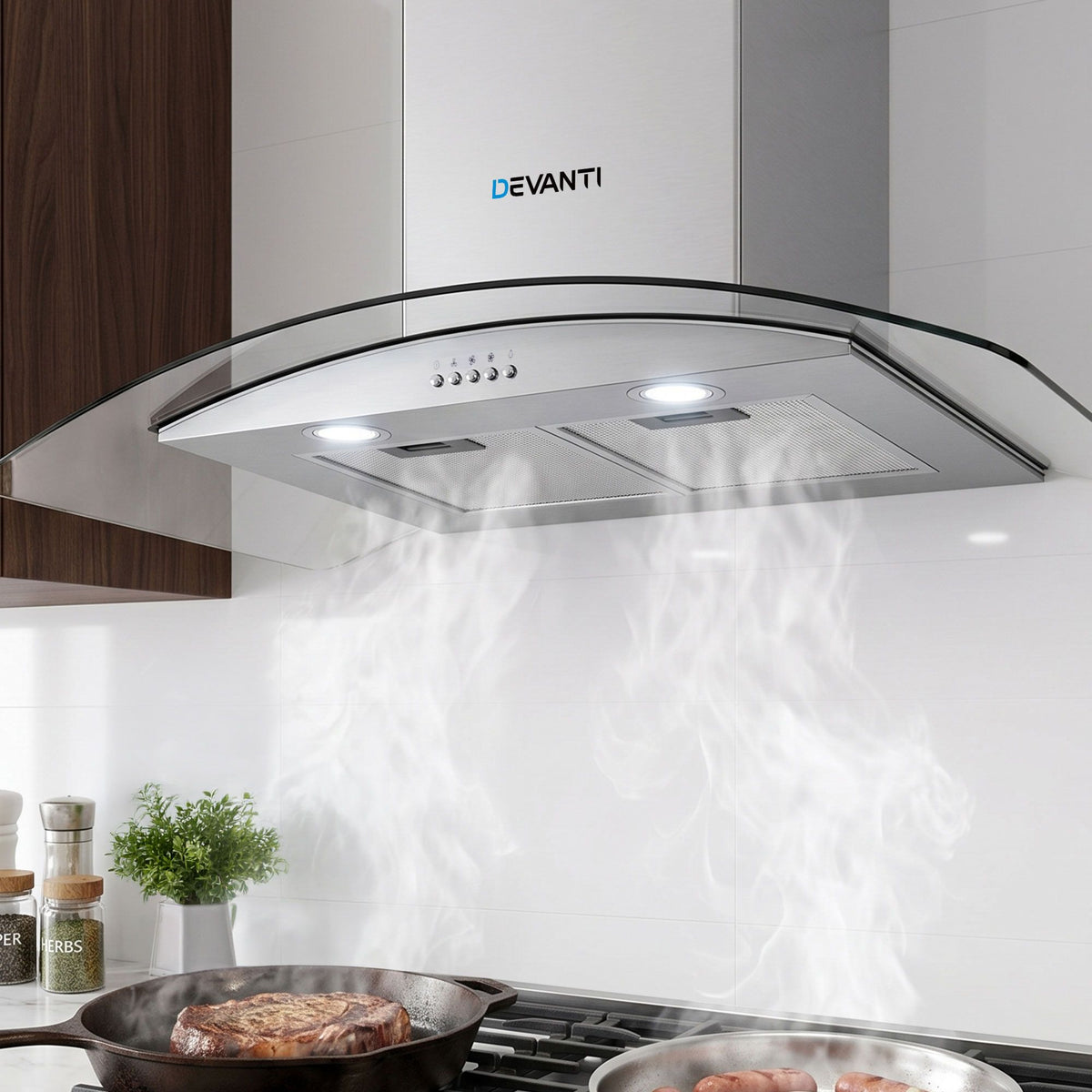 Devanti 900mm Range Hood 90cm Rangehood Glass Canopy