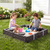 Keezi Kids Sandpit Sandbox With Cover 4 Seats Outdoor Sand Box Brown