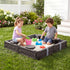 Keezi Kids Sandpit Sandbox With Cover 4 Seats Outdoor Sand Box Brown
