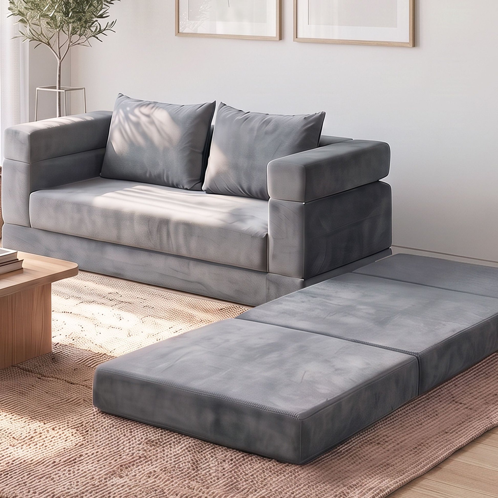 Artiss 3-in-1 Convertible Sofa Bed with Folding Mattress Velvet Foam Chair 300KG 