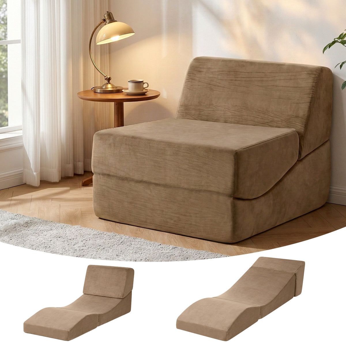 Artiss Folding Sofa Bed Convertible Armless Foam Floor Futon Lounger Couch Brown
