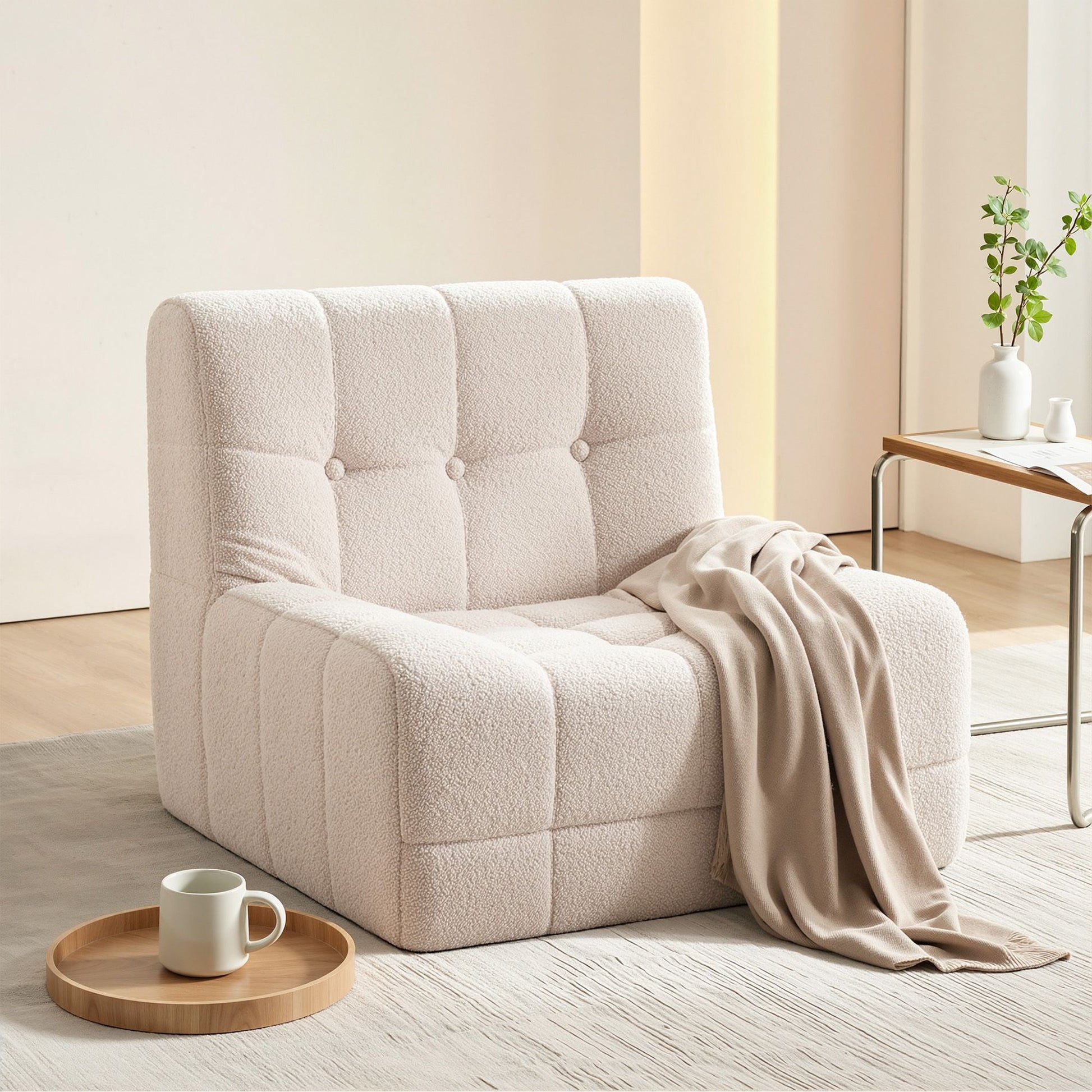 Artiss Single Small Boneless Couches for Living Room White Fabric