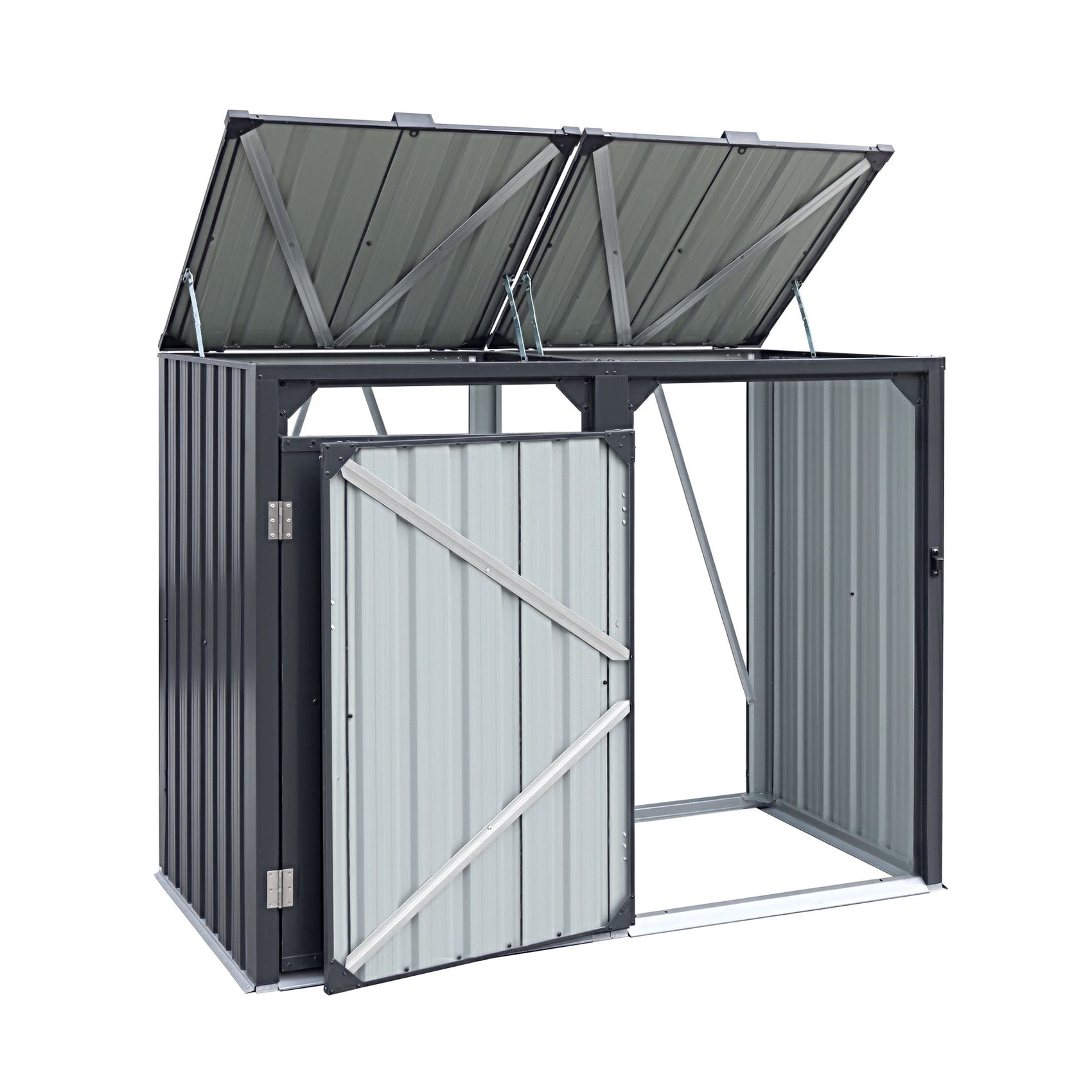Giantz Bin Shed Double Wheelie Waste Bins Storage Steel Garden Enclosure Grey