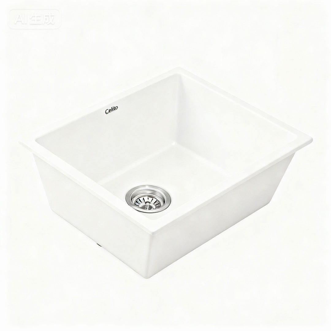Cefito Kitchen Sink 55x45cm Granite Stone Sink Single Bowl White