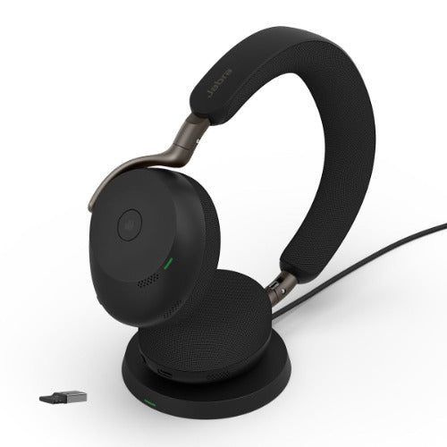 Jabra Evolve3 75, MS Stereo Black Bluetooth ANC Headset with Wireless Charging Pad, Link390A BT, USB-A