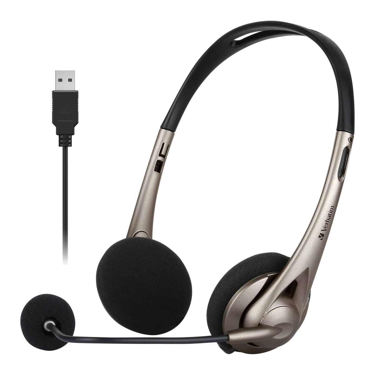 Verbatim Multimedia Headset with Boom Mic Headphone, Volume Control, USB 3.0 â€“ Grey â€“ School, Office, Business. Retail Pack