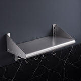 Cefito 610mm 430 Stainless Steel Wall Shelf with Hooks and Side Guards