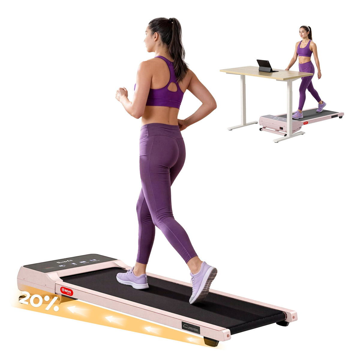  Everfit 3 in 1 Walking Pad Treadmill 20% Auto Incline Under Desk Treadmills for Home Gym With 40cm Wide Belt Pink