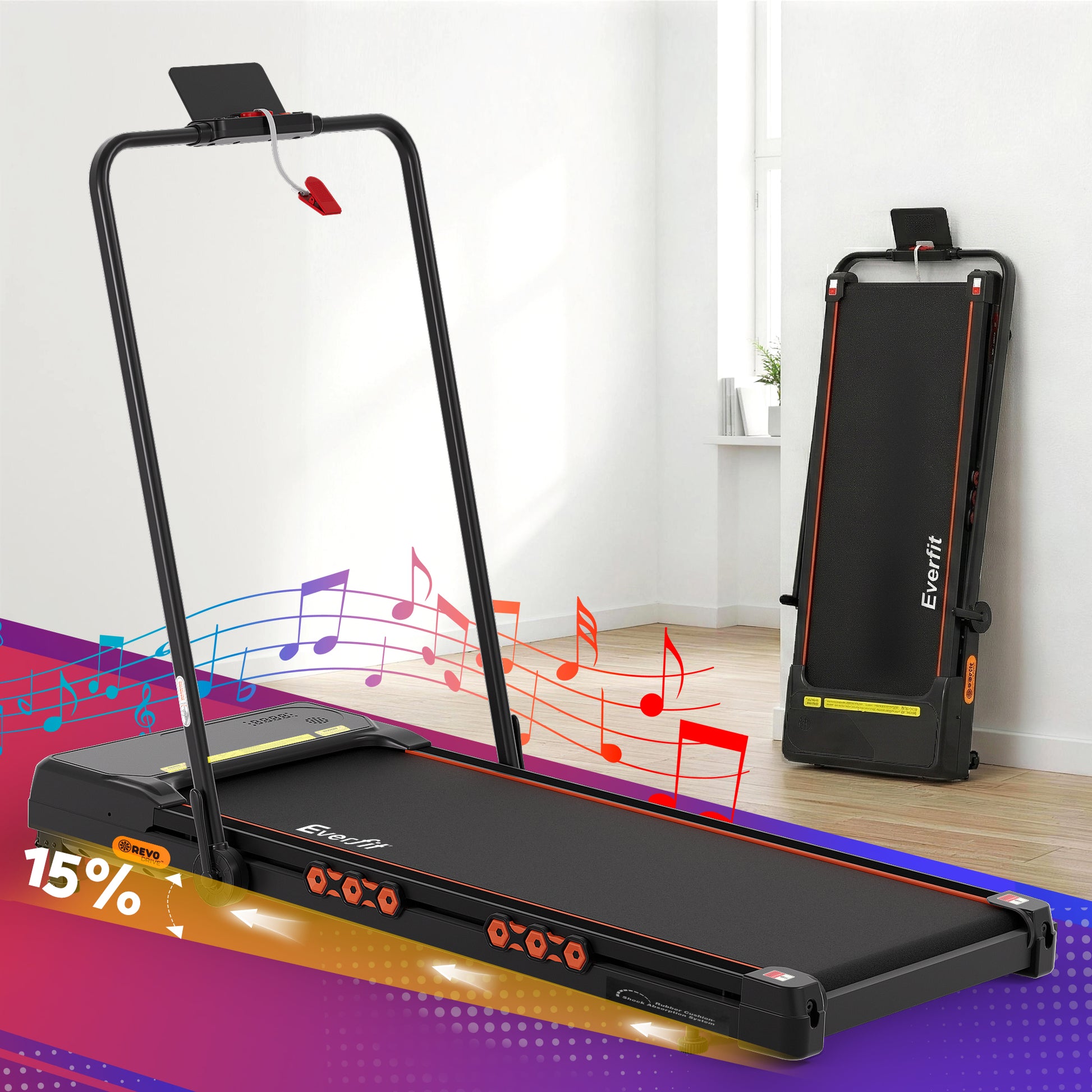 Everfit Treadmill Electric Walking Pad Auto Incline Foldable for Home Gym Black
