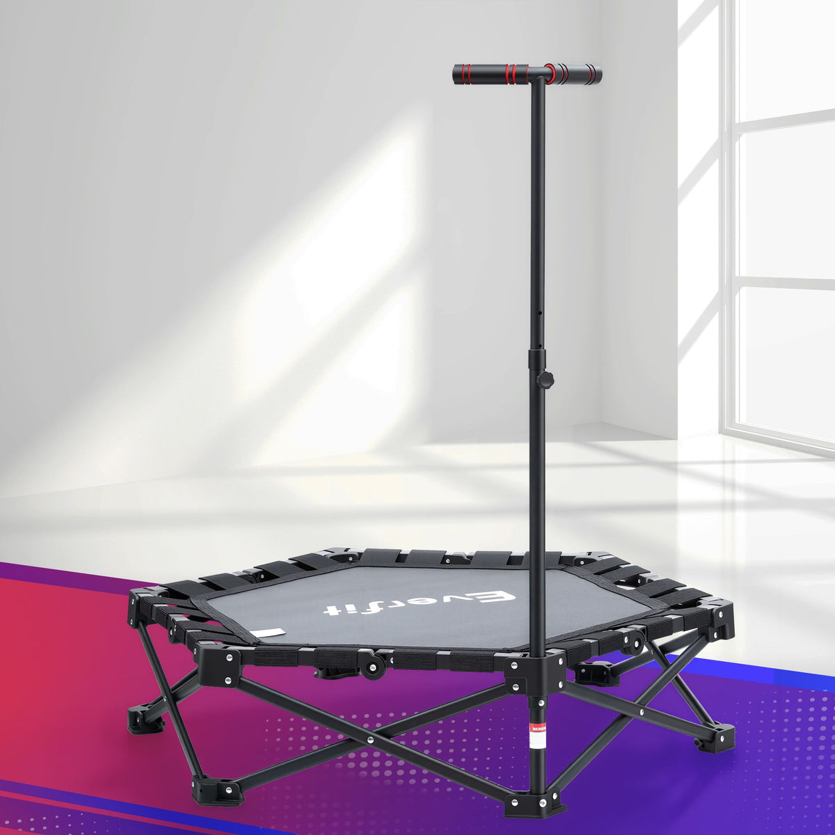 Everfit Fitness Foldable Trampoline Rebounder Adjustable Handle Indoor Exercise Black