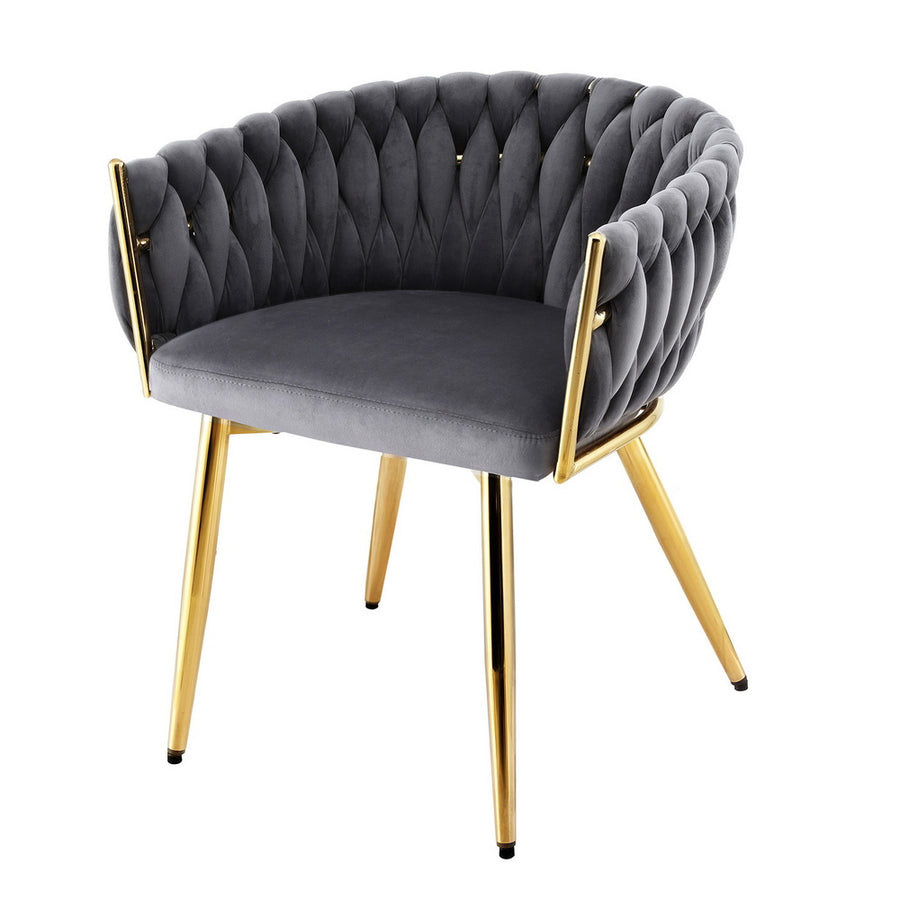 Artiss 1x Dining Chair Armchair Cafe Kitchen Lounge Chairs Velvet Weaving Grey