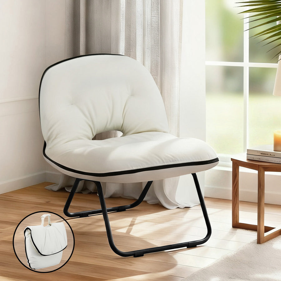 Artiss Foldable Chair 2-In-1 Armchair Lounge Chair Portable White