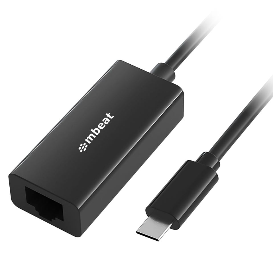 (LS) mbeatÂ®  USB-C Gigabit Ethernet Adapter - Black Fast and secure RJ45, up to 1000Mbps speed. Plug-and-play Compact and lightweigh