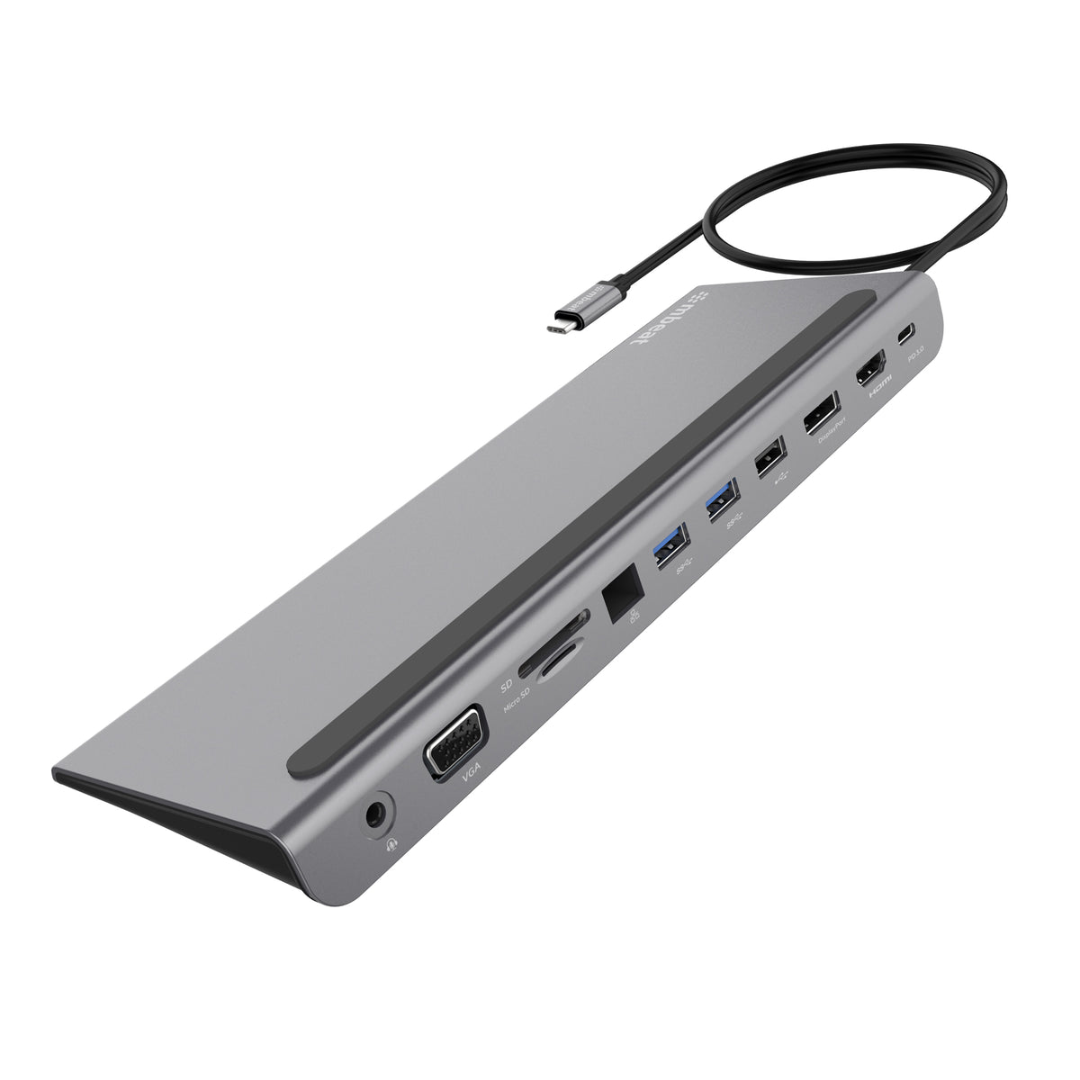 mbeatÂ® Elite Triple Display USB-C Docking Station with 100W Power Delivery 1xHDMI, 1x DisplayPort, 1x VGA, 2x USB 3.0, 1x USB 2.0, MicroSD, 1x RJ45