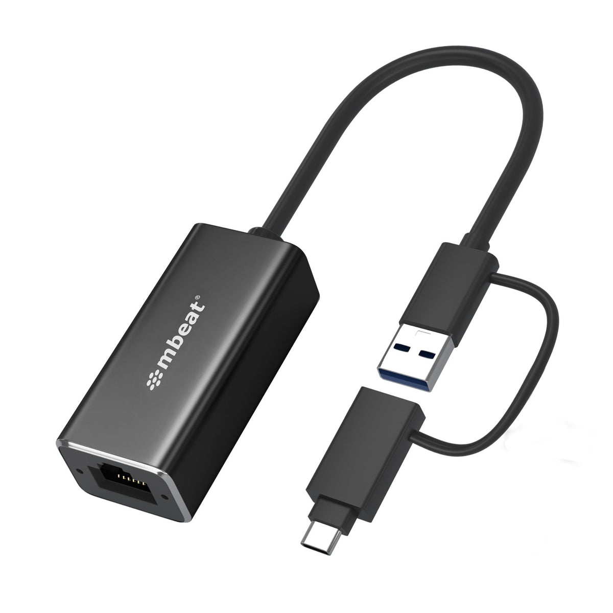 (LS) mbeatÂ® 2-in-1 USB 3.1 Gigabit LAN Adapter with USB-C Converter/ USB 3.1/ RJ45/ Transfer Speed: 10/100/1000Mbps Weight: 32.6g