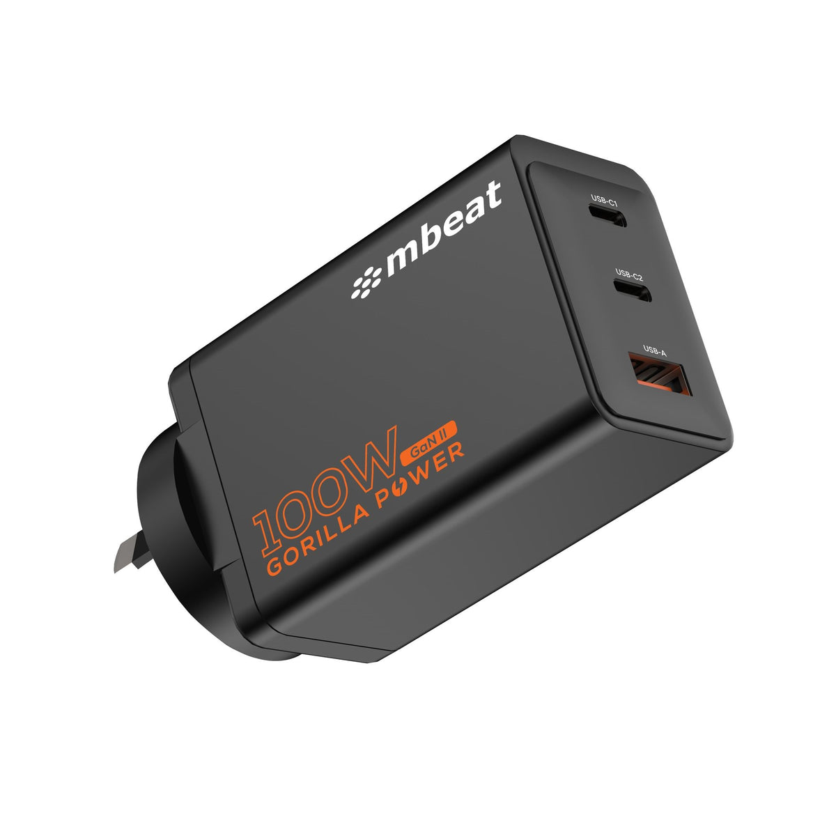 mbeatÂ® Gorilla Power PD 100W GaN II USB-C Charger 50% smaller than the standard Supports a wide range of devices Product Weight: 180g
