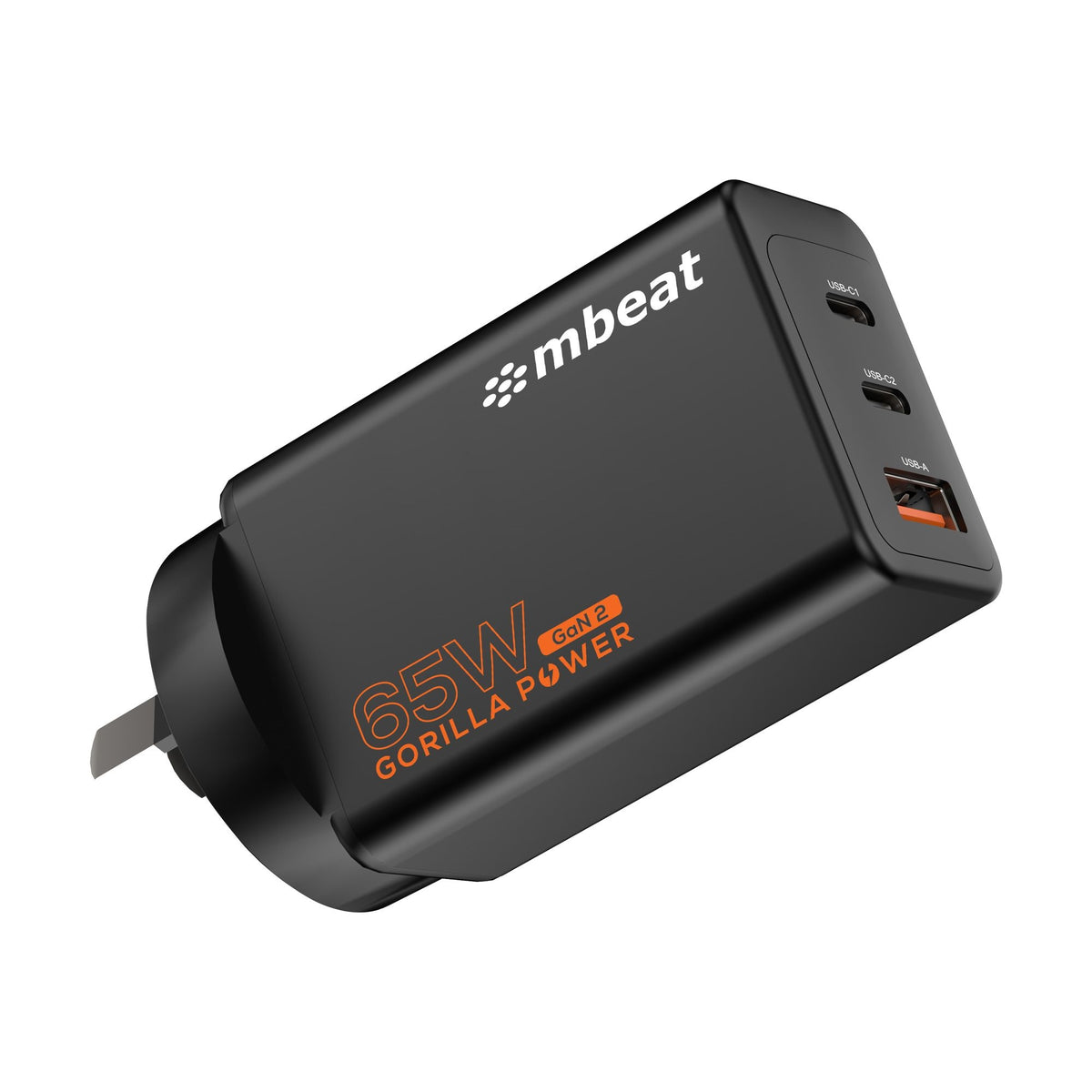 mbeatÂ® Gorilla Power PD 65W GaN II USB-C Charger 50% smaller than the standard Supports a wide range of devices Product Weight: 109g