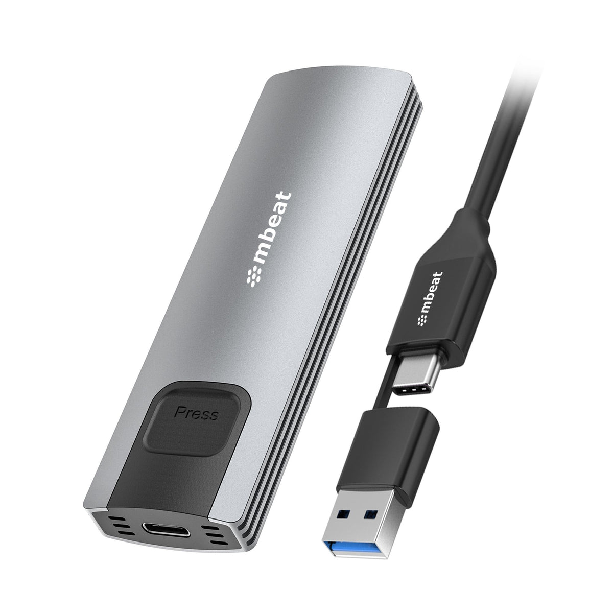 mbeatÂ® 10Gbps M.2 NVMe SATA SSD Enclosure  Easily install  Versatile Storage Options up to 4TB USB Connectivity with 2-in-1 Cable Package Weight: 102g