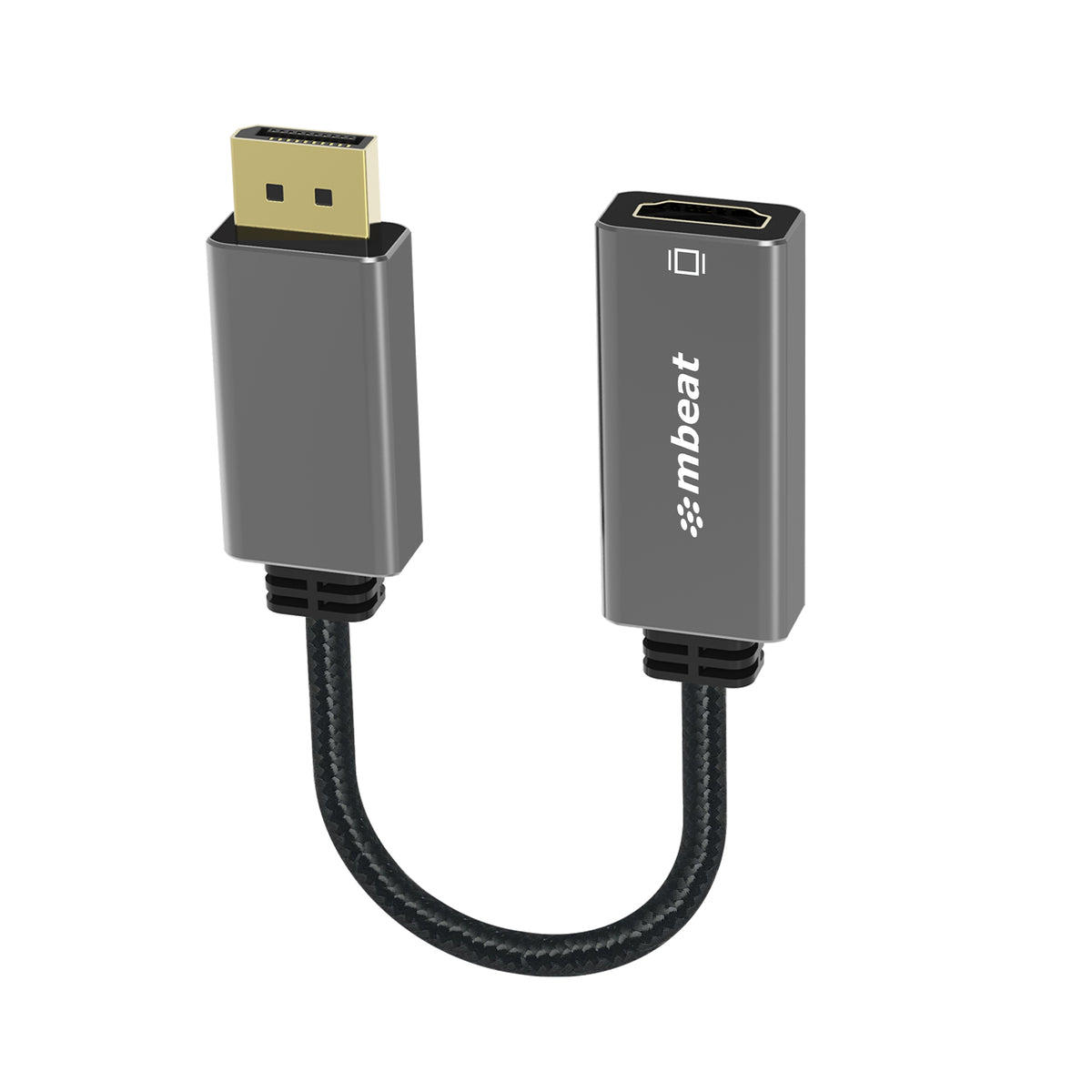 mbeatÂ® Elite Display Port to HDMI Adapter - Converts DisplayPort to HDMI Female Port, Supports 4K@60Hz (3840Ã—2160),  Nylon Braided Cable - Space Grey