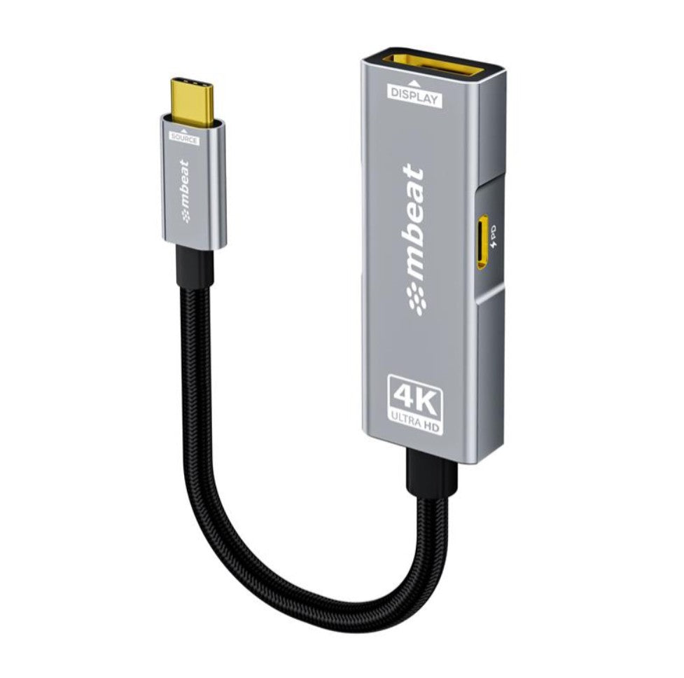 (LS) mbeatÂ® Tough Link USB-C to DP Adapter with 100W PD - Space Grey 4K (3840 x 2160) @60Hz, 2K (2560 x 1440) @144Hz, 1080p (1920 x 1080) @240Hz