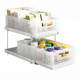 Artiss Under Sink Organizer 2 Tier Pull Out Drawer with Removable Baskets & Divider White