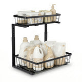 Artiss Under Sink Organizer Storage with 2 Slide Out Drawers 5 Adjustable Height Bathroom Kitchen Cabinet Black