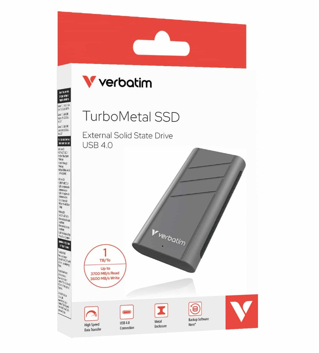 Verbatim TurboMetal SSD USB 4.0 1TB , High Speed Data transfer â€“ up to 3700 MB/s read and 3600 MB/s write (LS)