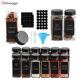 Hivvago 12 Pack Glass Spice Jar Set 120ml Airtight Square Jars with Shaker Lids Labels Funnel and Brush