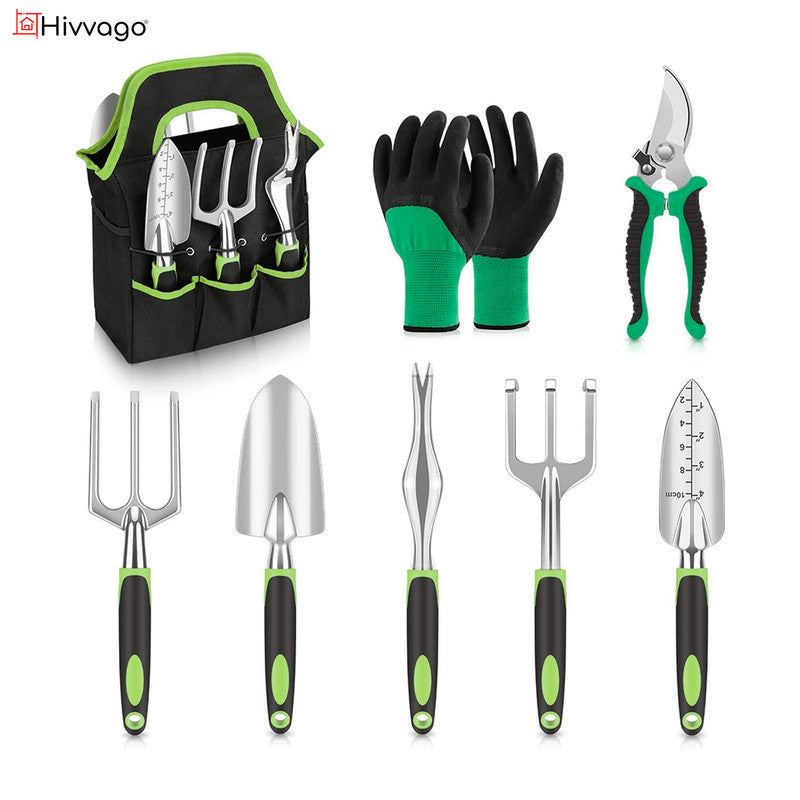 Hivvago 8-Piece Stainless Steel Garden Tool Set with Tote & Gloves