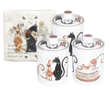 Cat Couple Embossed Canisters — Bone China Storage Set + Matching Napkins
