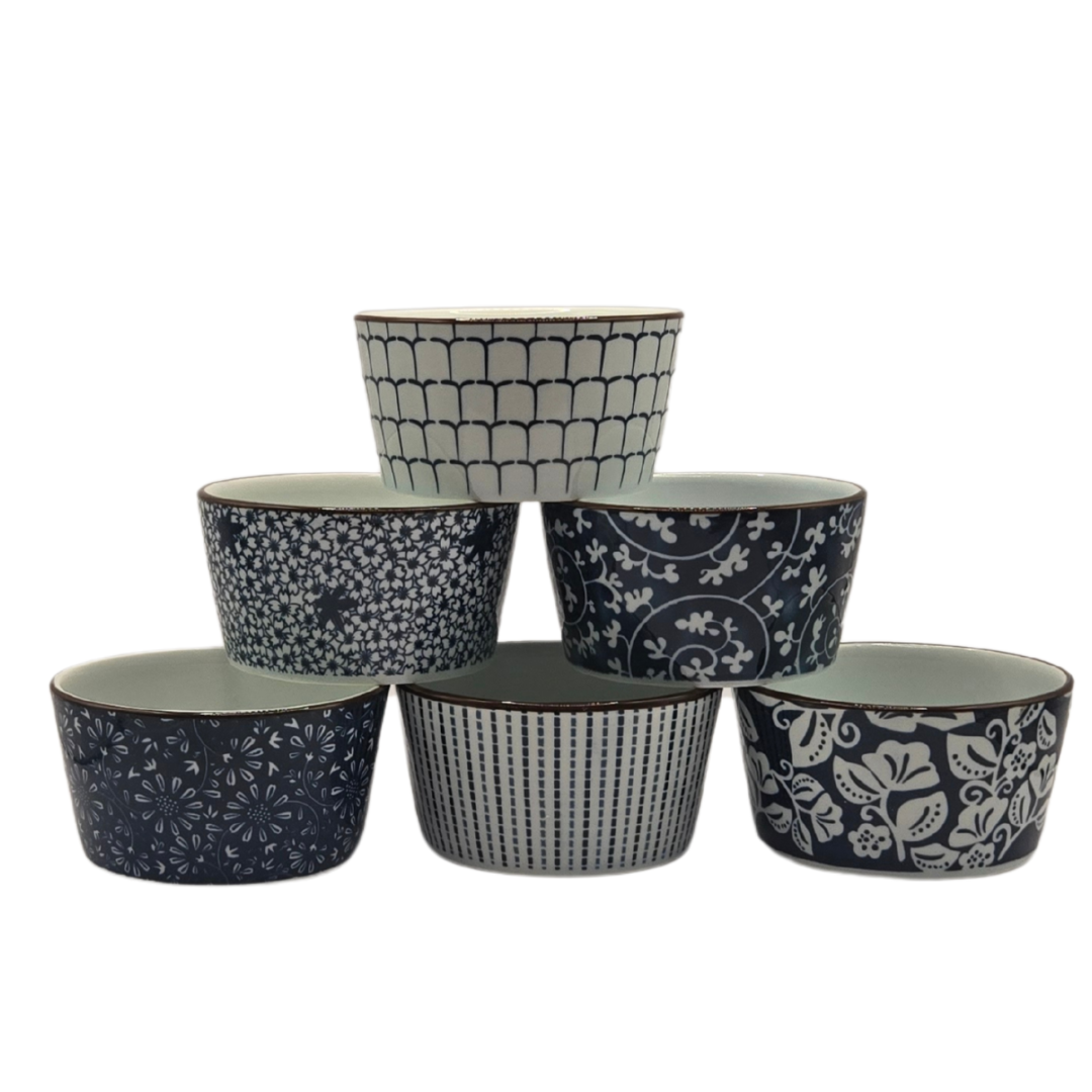 Ceramic Bakeware Set Blue Patterned Ramekins Set of 6