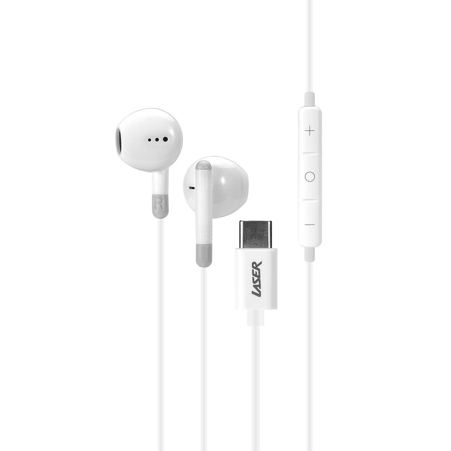 Laser Wired USB-C Earphones with Mic White