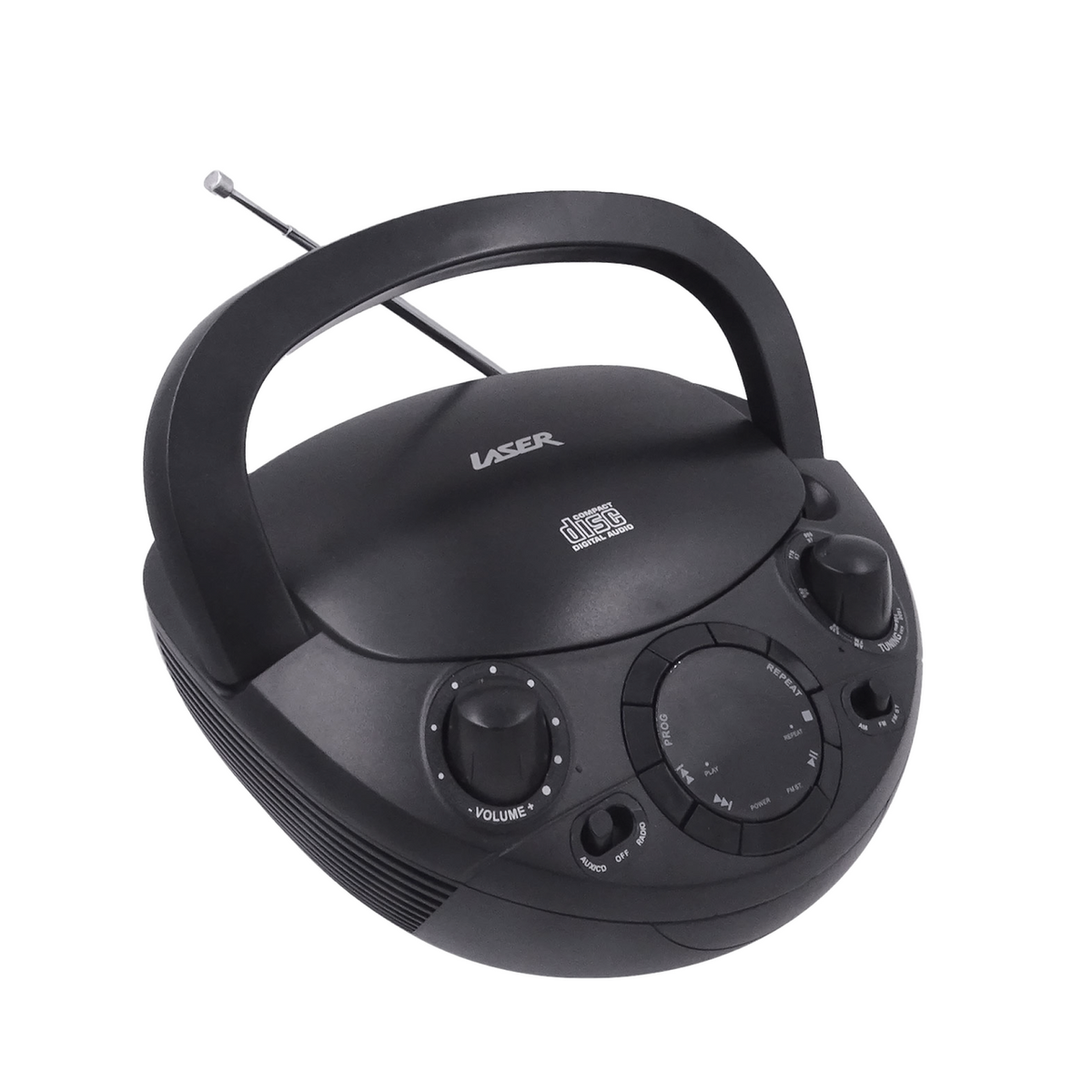 Laser Black Portable CD Boombox with AM/FM Radio