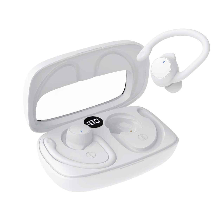 Laser Sport TWS Hook Earbuds with LED Display White