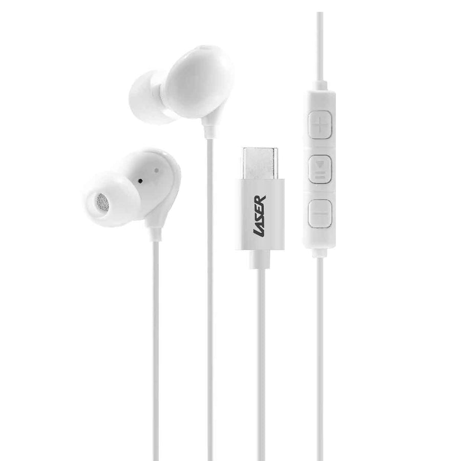 Laser Wired In-Ear Earphones with In-Line Controls White