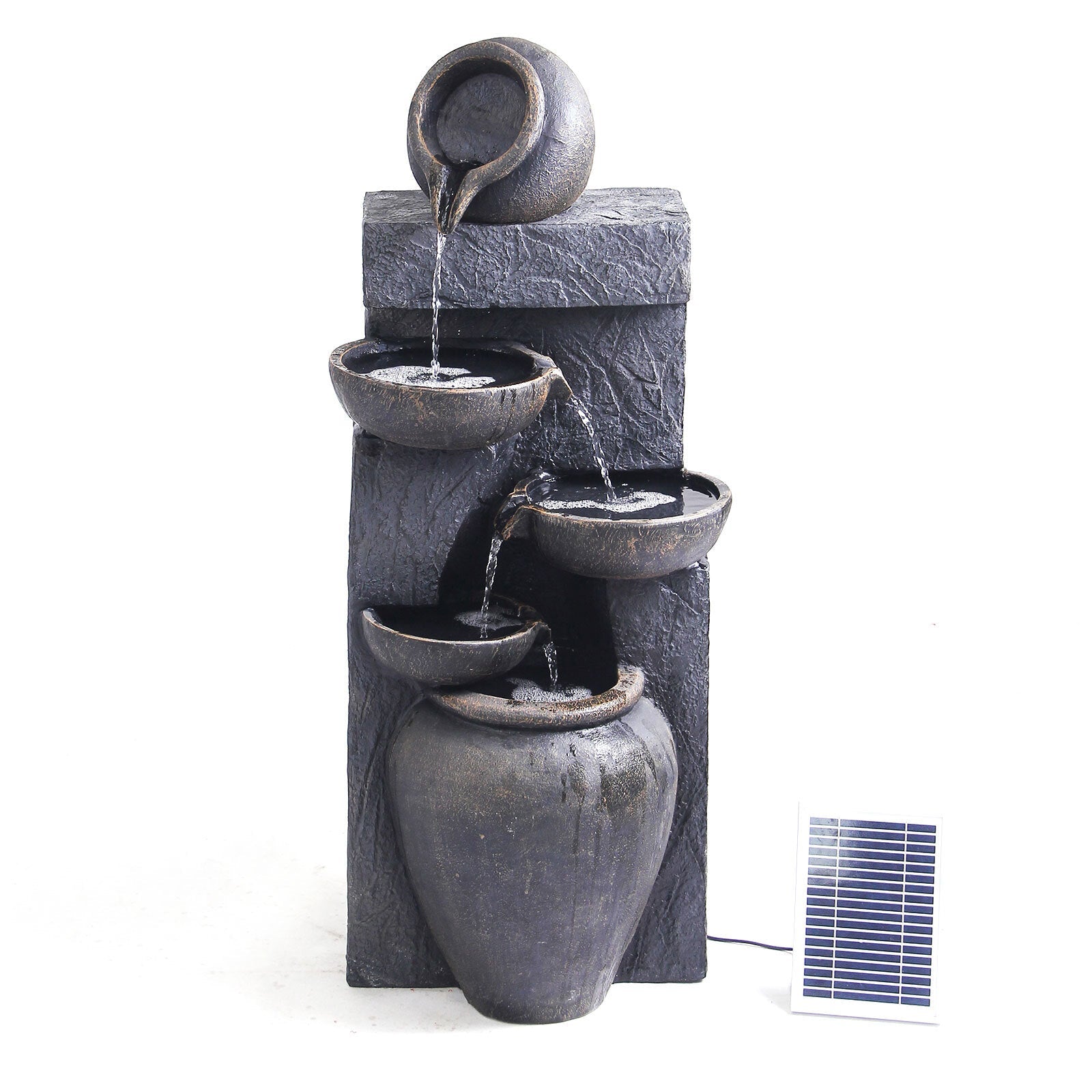 Samland 5 TIERS RUSTIC POURING POTS SOLAR WATER FOUNTAIN FEATURE