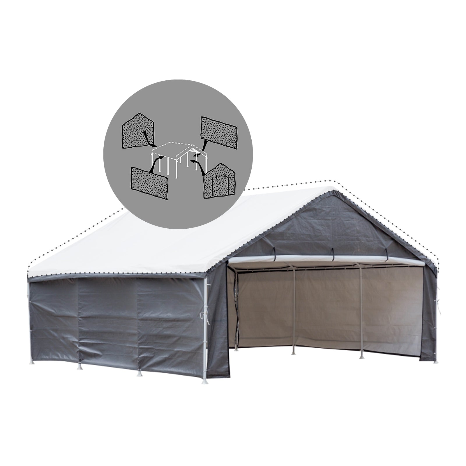 Samland Enclosure Kit (Side Wall Accessory Only) for Portable Double Carport Canopy 18x20FT