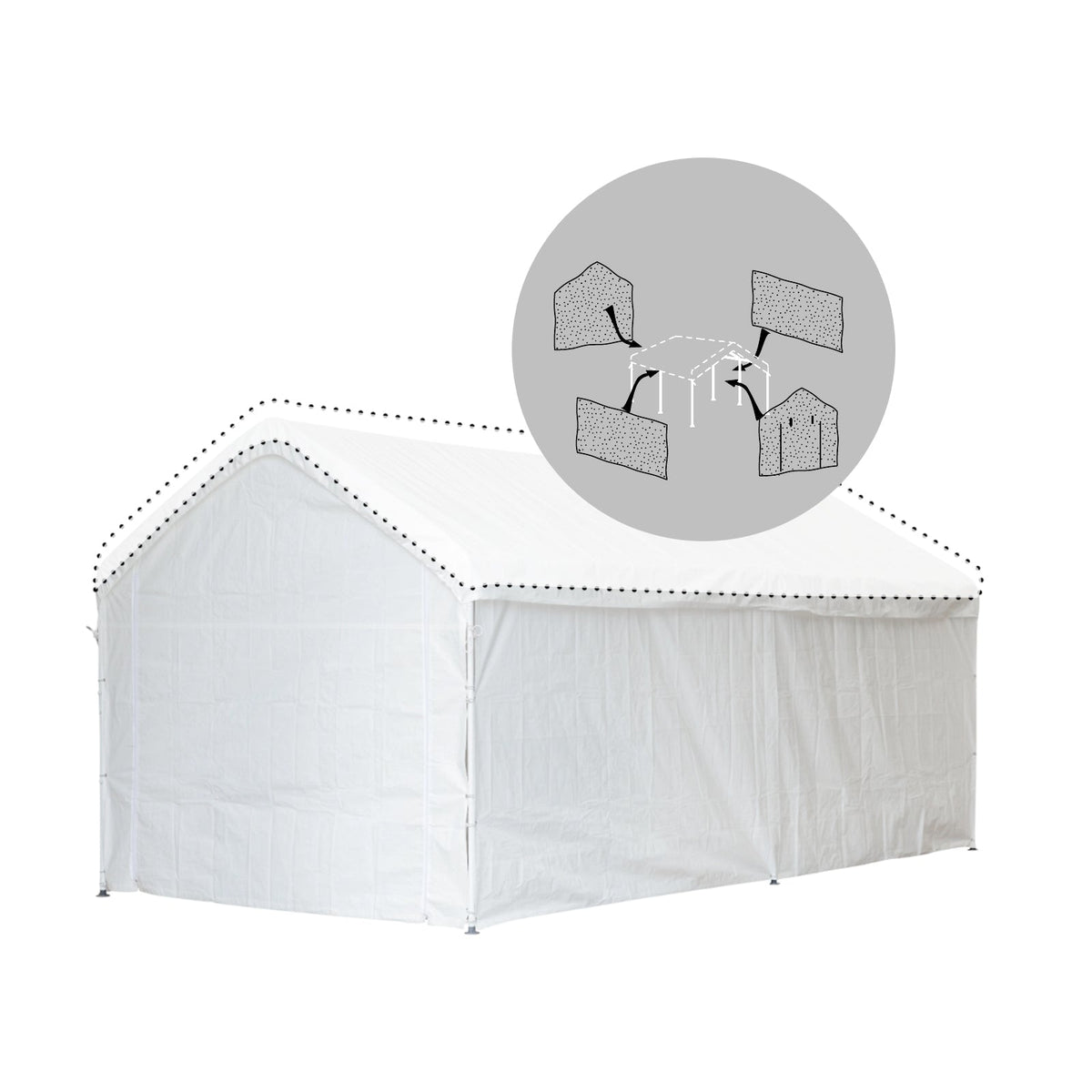 Samland Carport Wall for 10x20 ft Garage Shelter Canopy (PGS1107WALL) - White Wall Accessory Only