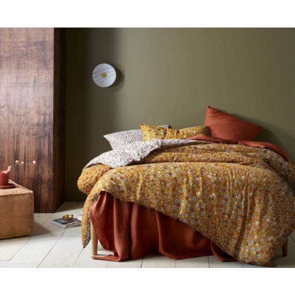 Lisa Washed Cotton Printed 3 Piece Ochre Comforter Set by Accessorize Queen